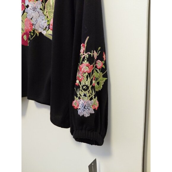 I.N.C Womens Floral  Embroidered Knit Sweater Black 1X NWT - Picture 4 of 8